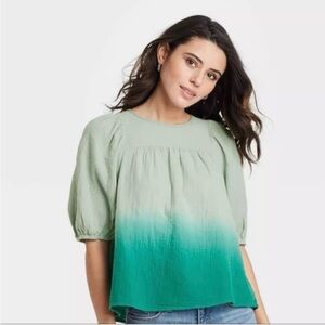 Universal Thread Green Ombré Puff Sleeve Gauze Blouse Small